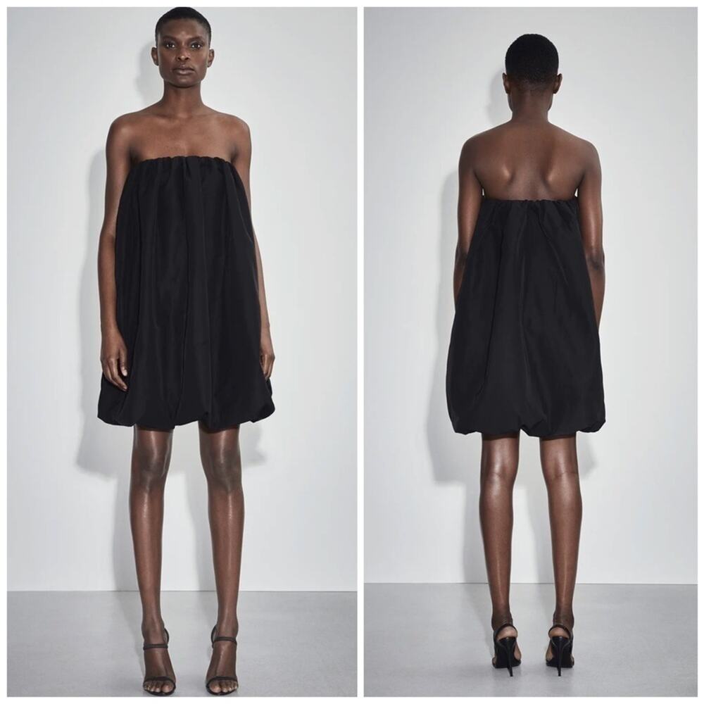 Et Ochs The Dolly Loose Fit Bubble Hem Stretch Woven Black Mini Dress Size XL